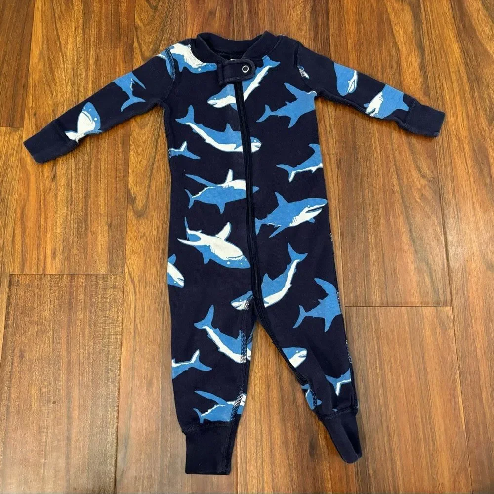 Hanna Andersson navy shark footless one piece pajamas